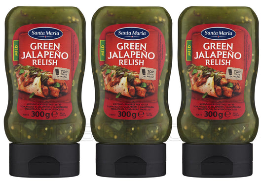 3 SANTA MARIA GREEN JALAPENO RELISH Topping Sauce Bottles 300g 10.5oz