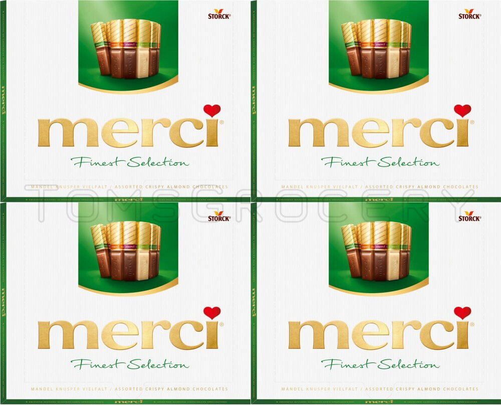 4 MERCI CRUHCY ALMOMD CHOCOLATE ASSORTMENT Gourmet Selection German Sweets 250g