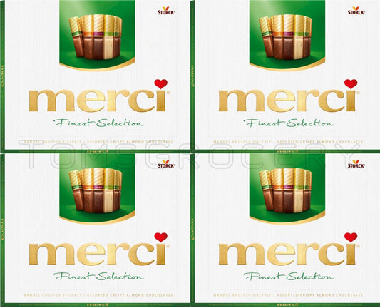 4 MERCI CRUHCY ALMOMD CHOCOLATE ASSORTMENT Gourmet Selection German Sweets 250g