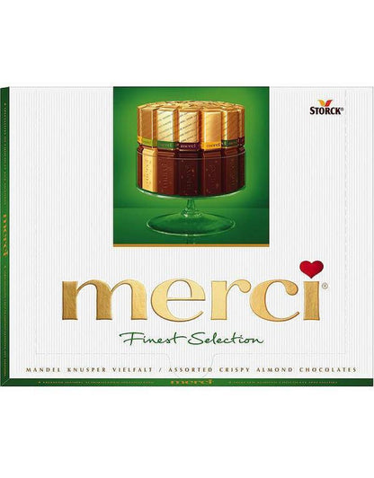 4 MERCI CRUHCY ALMOMD CHOCOLATE ASSORTMENT Gourmet Selection German Sweets 250g