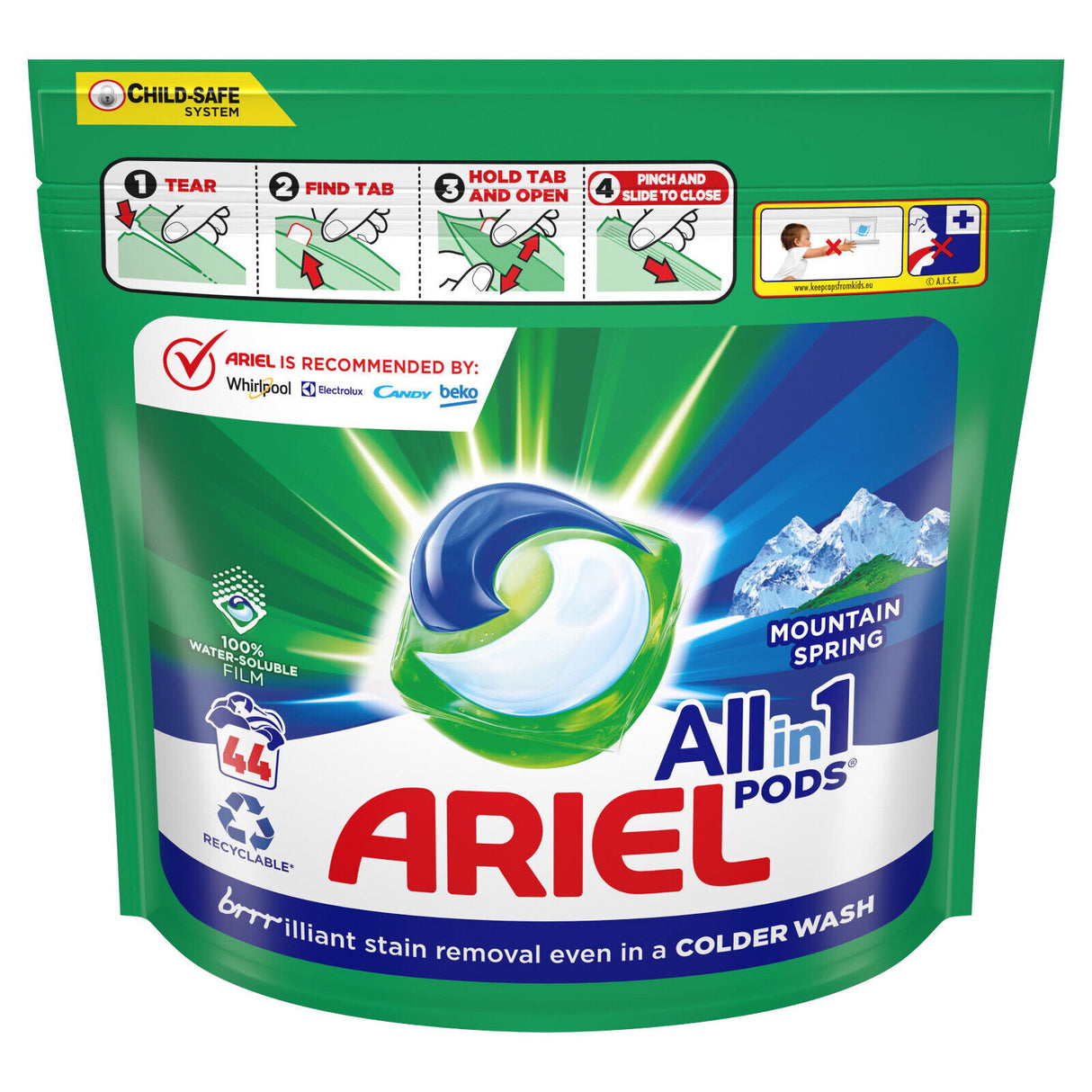 ARIEL MOUNTAIN SPRING Laundry Capsules Washing Machine Pods Caps 44 Loads