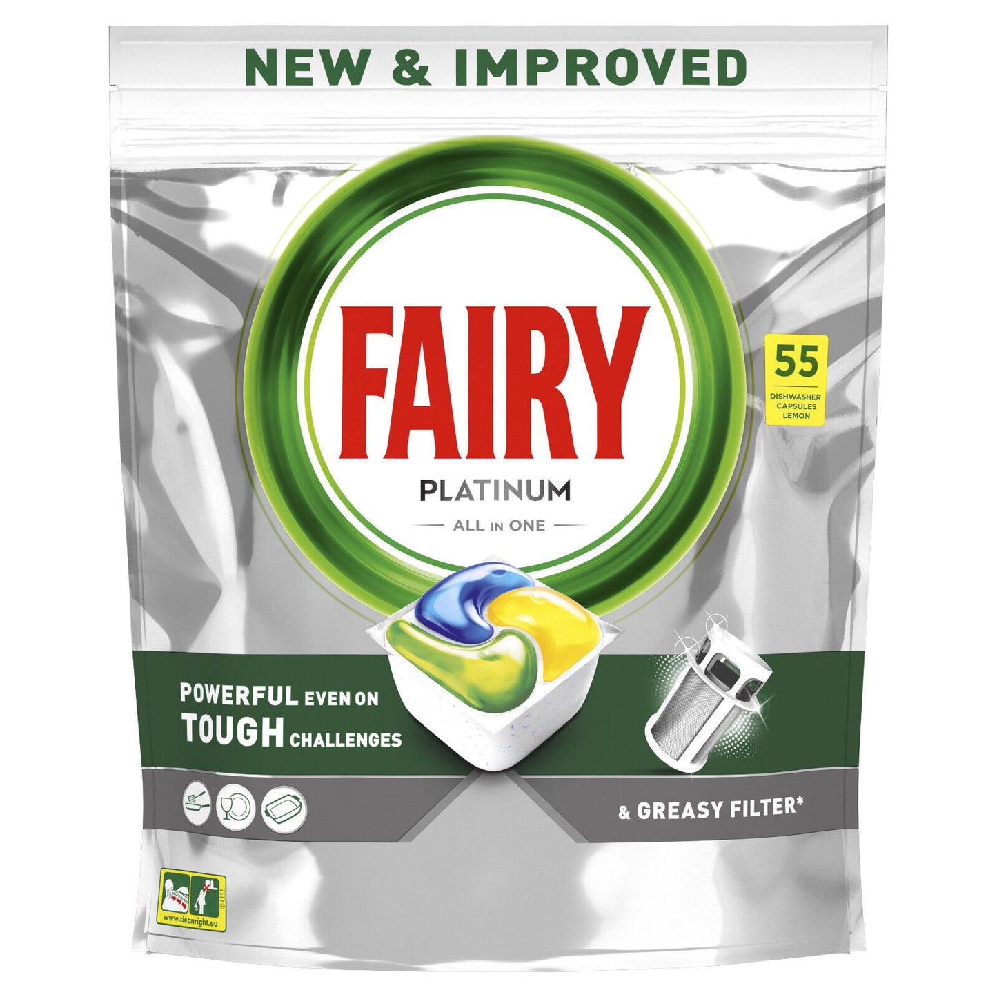 FAIRY PLATINUM ALL in ONE 55 Powerful Dishwasher Capsules