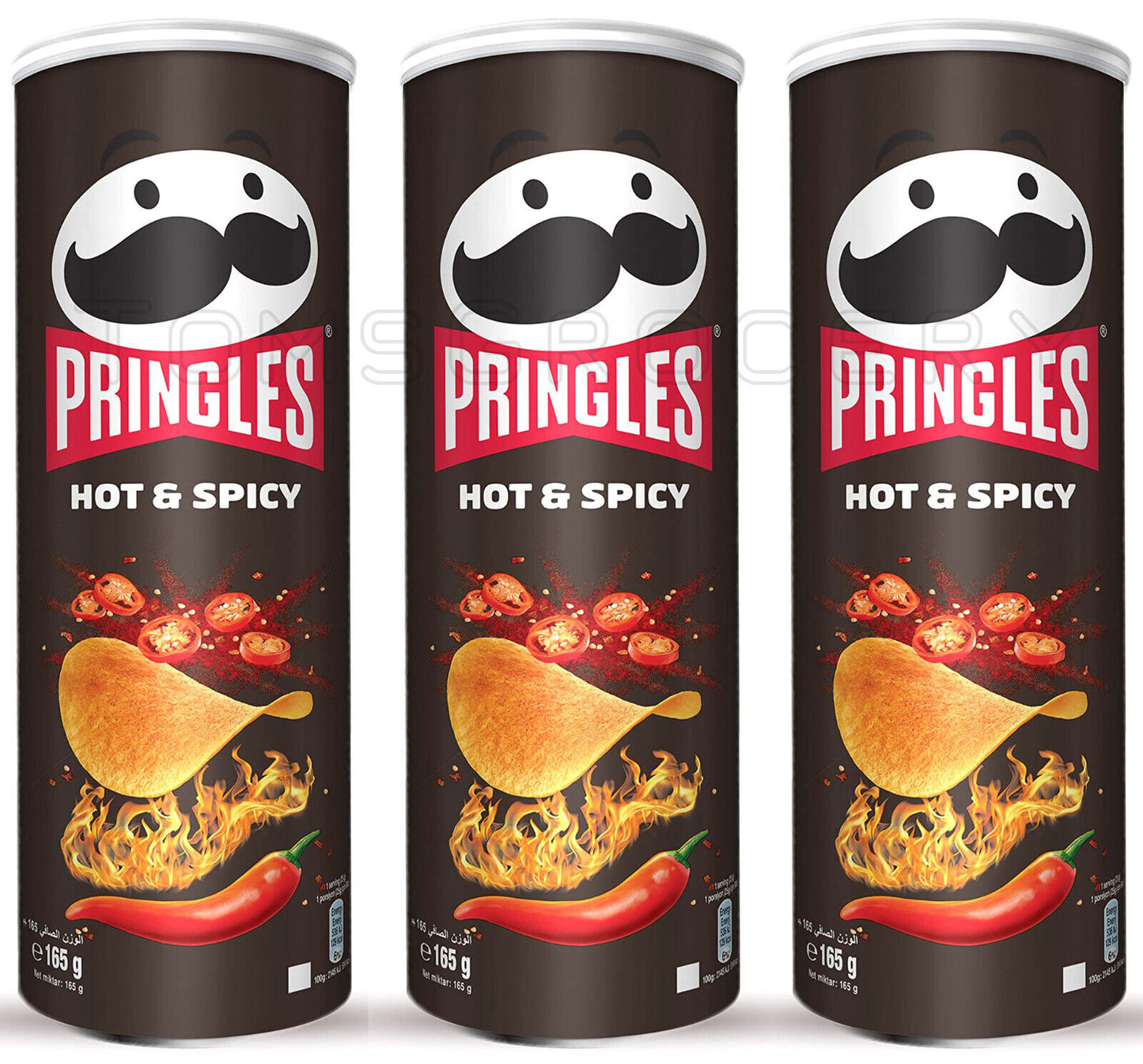 3 PRINGLES HOT & SPICY Chili Flavor Potato Chips Snacks 165g