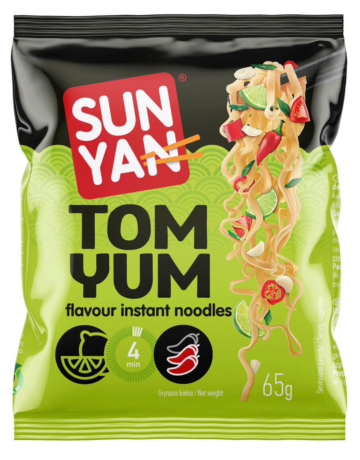 4 SUN YAN TOM YUM Instant Ramen Noodles Snacks Soup 65g 2.3oz