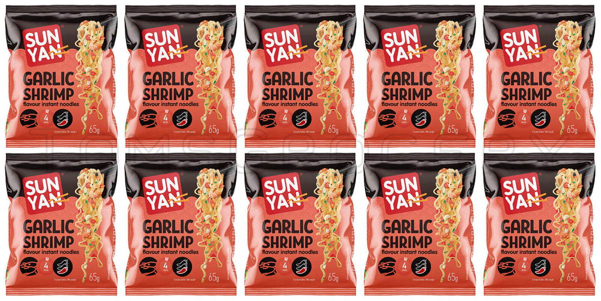 Sunyan 10 SUN YAN GARLIC SHRIMP Flavor Instant Ramen Noodles Snacks Soup 65g ...