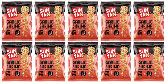 10 SUN YAN GARLIC SHRIMP Flavor Instant Ramen Noodles Snacks Soup 65g 2.3oz
