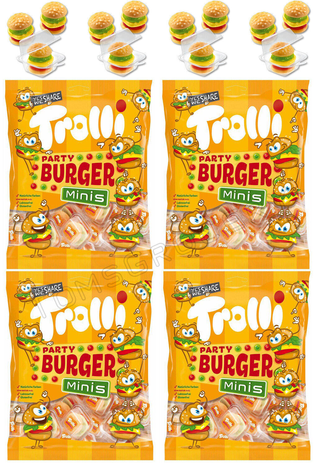 4 TROLLI PARTY BURGER Minis Natural Gummies German Sweets Candy Treats 170g 6oz