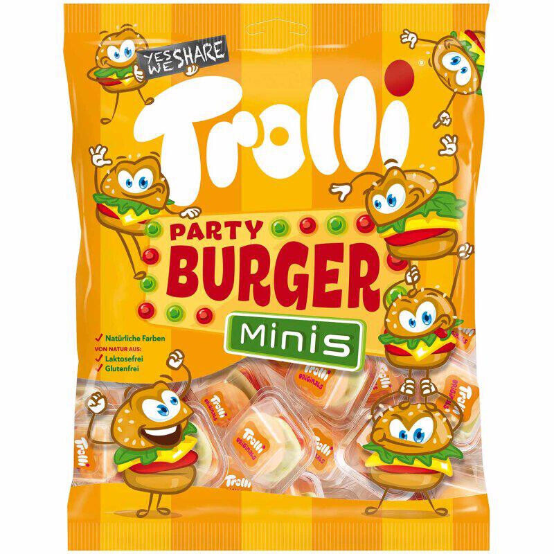 4 TROLLI PARTY BURGER Minis Natural Gummies German Sweets Candy Treats 170g 6oz