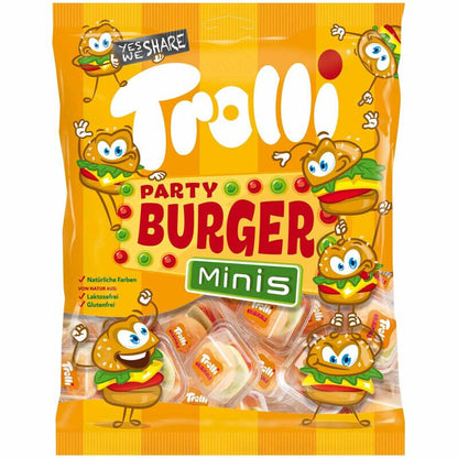 4 TROLLI PARTY BURGER Minis Natural Gummies German Sweets Candy Treats 170g 6oz