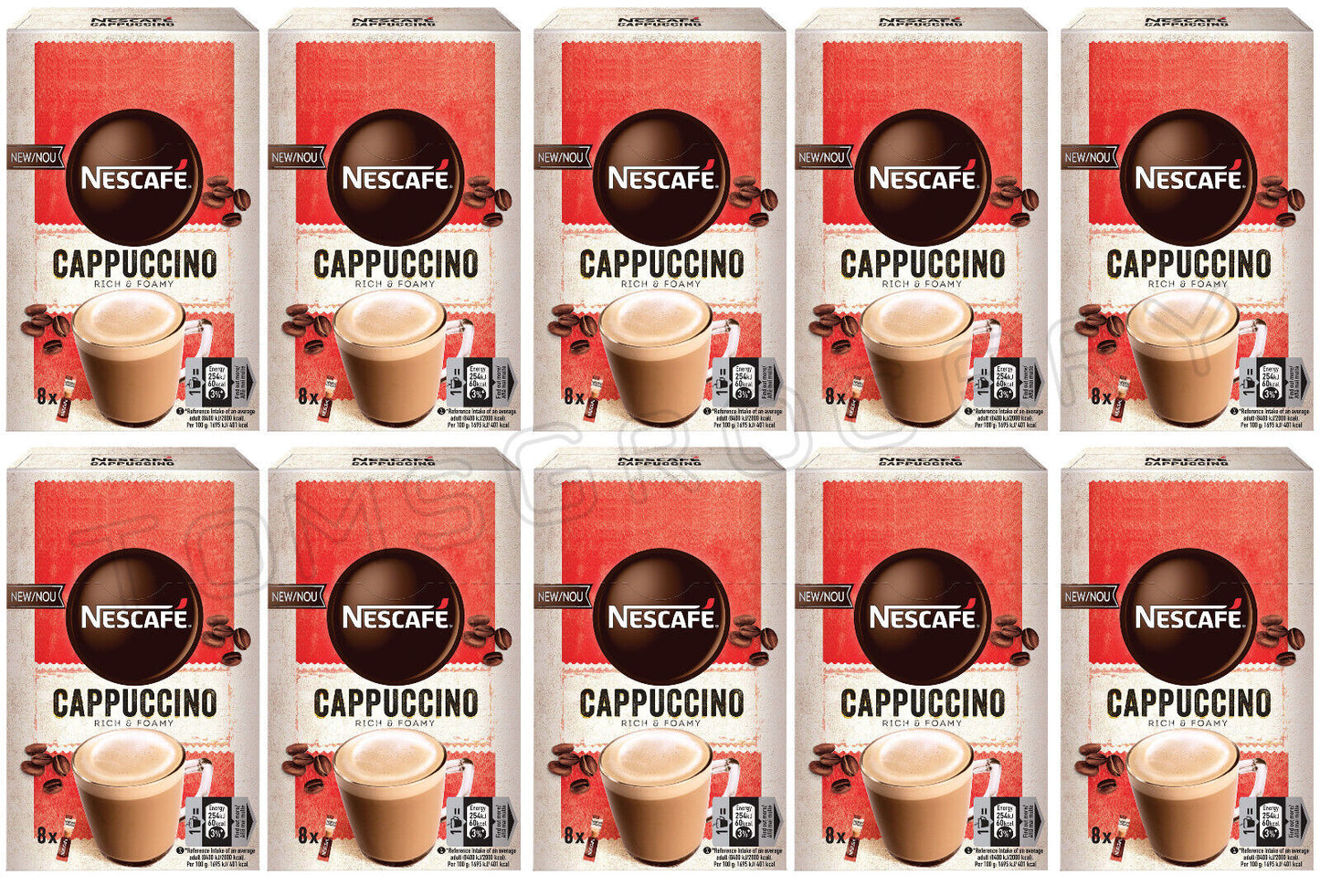 10 NESCAFE CAPPUCCINO Foamy Instant Coffee Drink Boxes 120g 4.2oz (80 servings)