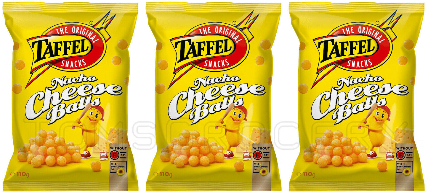 3 TAFFEL NACHO CHEESE BALLS European Snacks Chips Puffed Crisps 110g 3.8oz