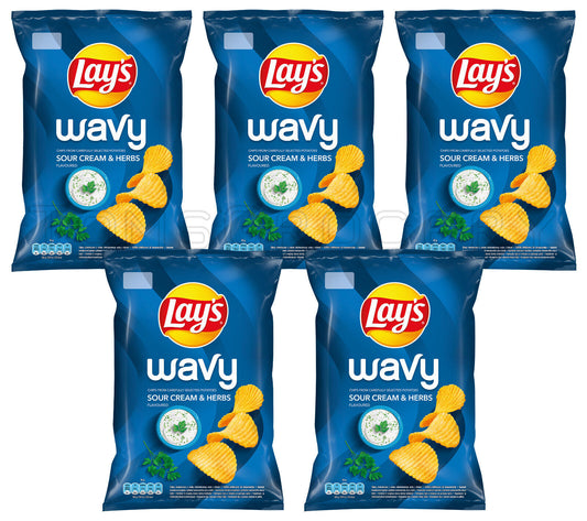 5 LAYS WAVY SOUR CREAM & HERBS Flavor Potato Chips Crisps Snacks 120g 4.2oz