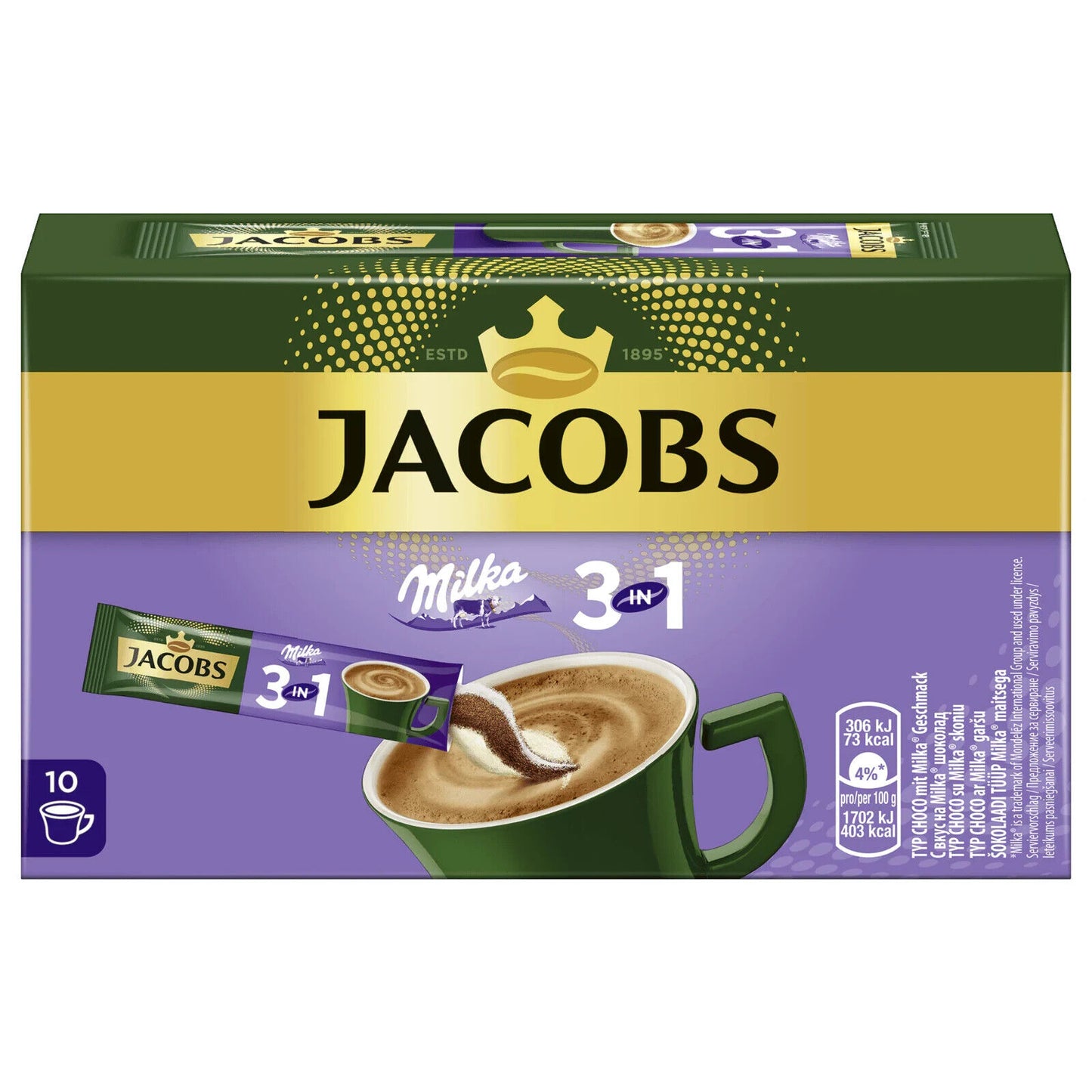 4 JACOBS MILKA CHOCOLATE Flavor 3in1 Instant Cappuccino Coffee Drink 180g 6.3oz