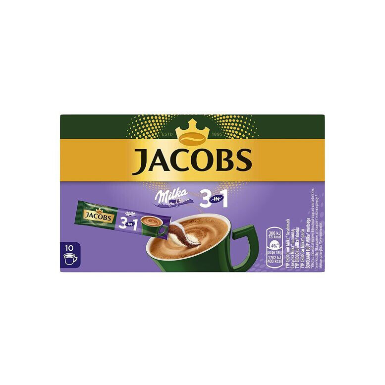 4 JACOBS MILKA CHOCOLATE Flavor 3in1 Instant Cappuccino Coffee Drink 180g 6.3oz