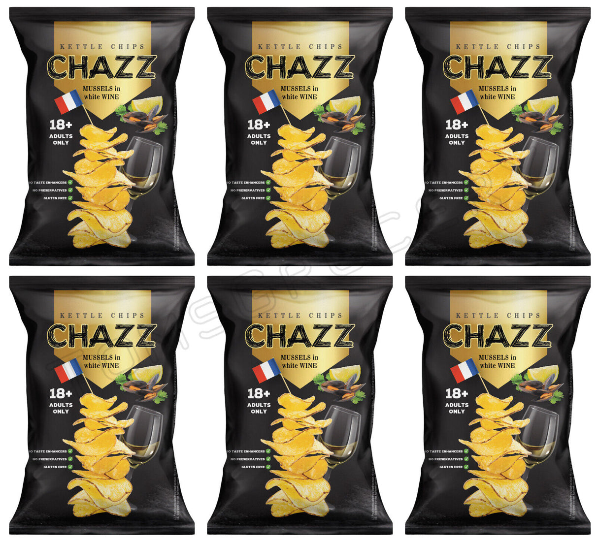 6 CHAZZ MUSSELS & WHITE WINE Flavor Kettle Potato Chips 90g 3.1oz