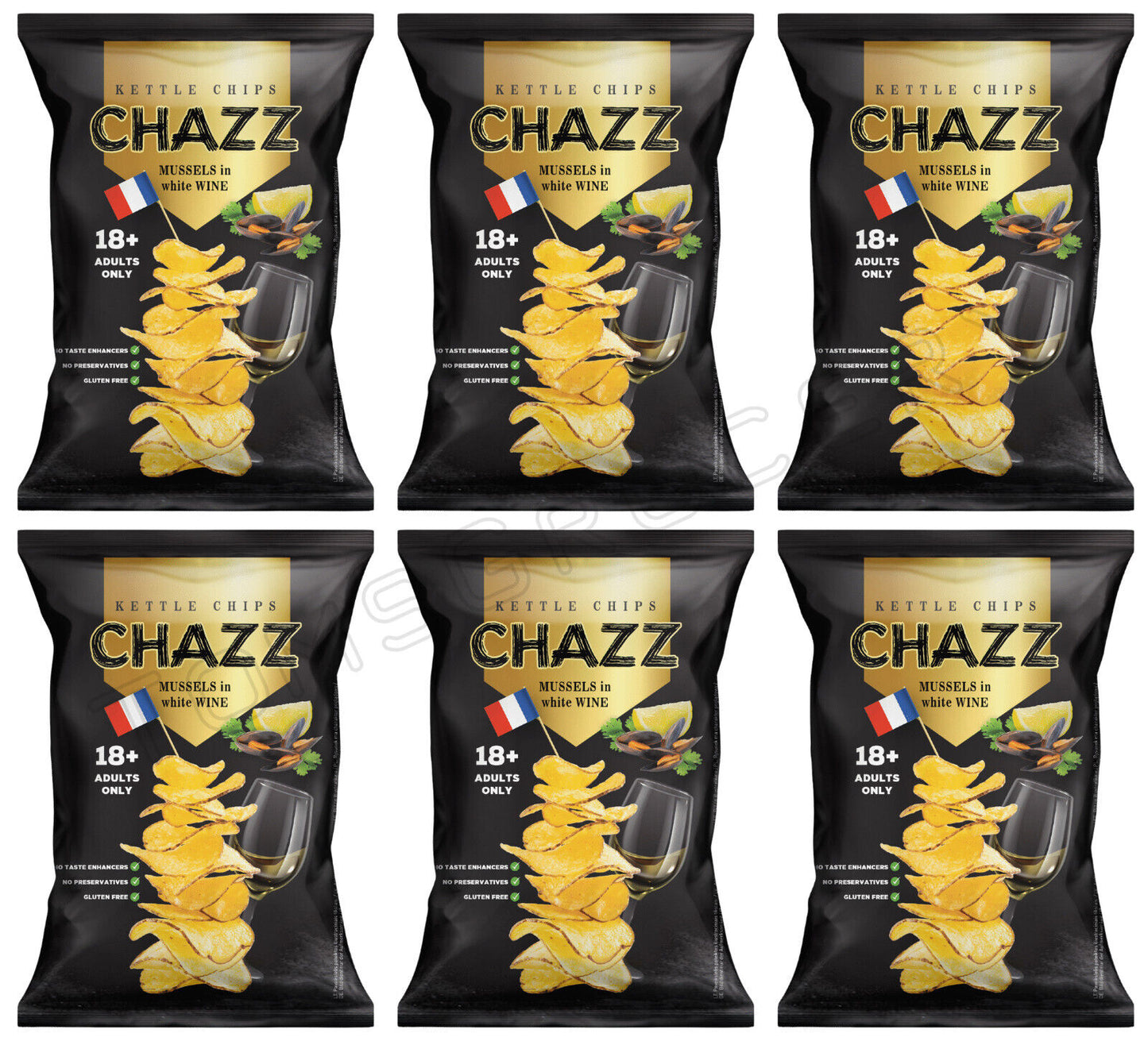 6 CHAZZ MUSSELS & WHITE WINE Flavor Kettle Potato Chips Crisps Snacks 90g 3.1oz