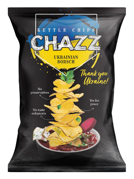 6 CHAZZ UKRAINIAN BORSCH Flavor Kettle Potato Chips 90g 3.1oz
