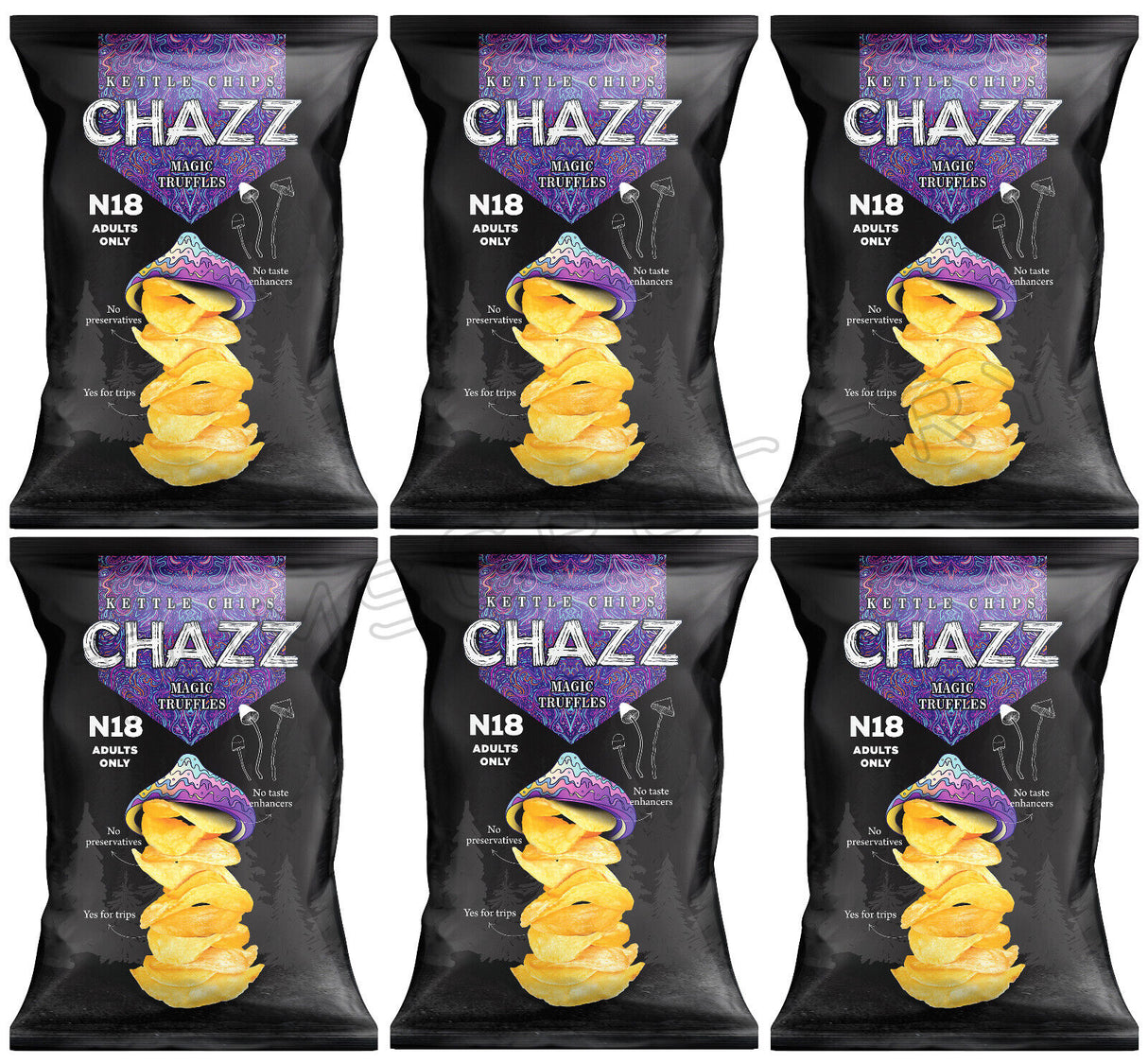 6 CHAZZ MAGIC TRUFFLES Flavor Kettle Potato Chips 90g 3.1oz