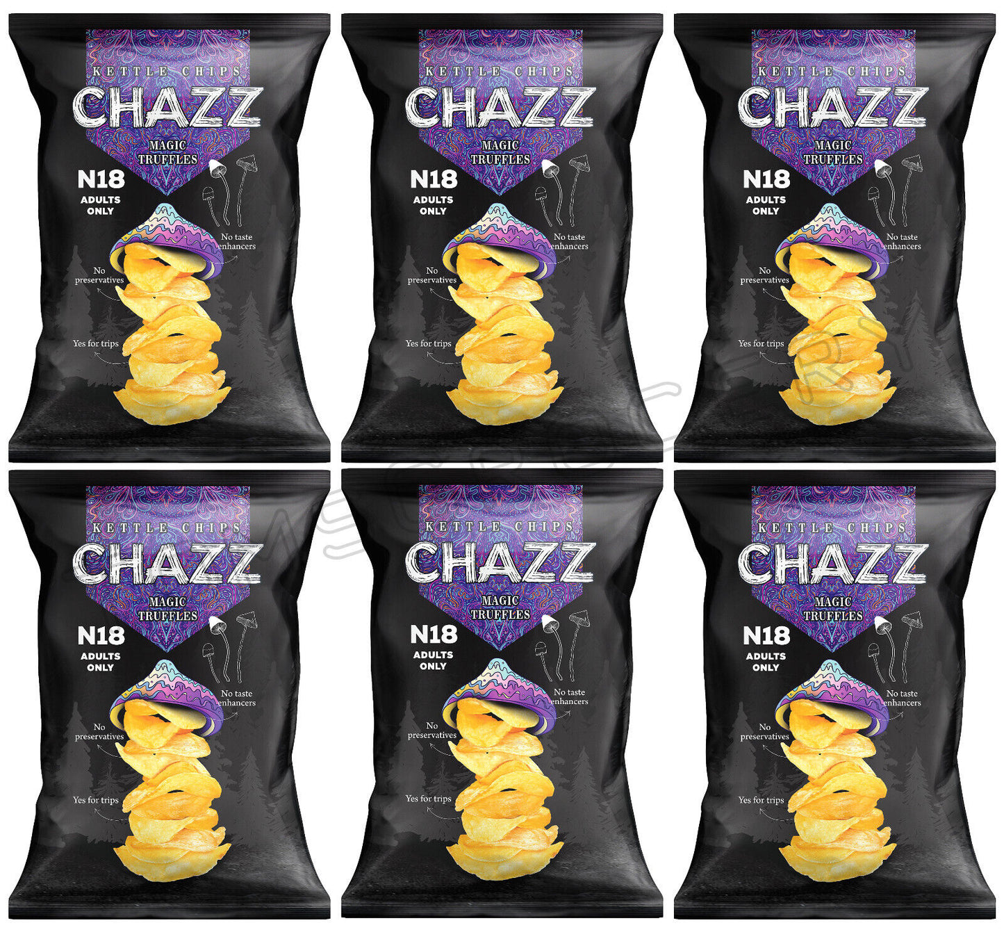 6 CHAZZ MAGIC TRUFFLES Flavor Kettle Potato Chips Crisps Snacks 90g 3.1oz