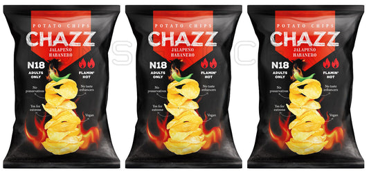 3 CHAZZ JALAPENO HABANERO Flamin Hot Flavor Potato Chips Crisps Snacks 90g 3.1oz