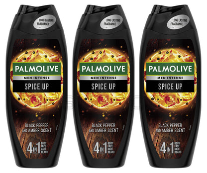 3 PALMOLIVE MEN INTENSE SPICE UP Pepper & Amber Scent 4in1 Shower Gel 500ml