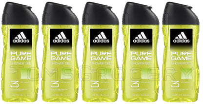 5 ADIDAS PURE GAME 3in1 Aromatic Shower Gel Bottles For Men 250ml