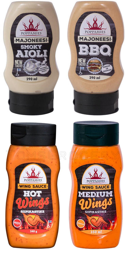 4 POPPAMIES BBQ BUNDLE WING & MAYO Burger Sauce Bottles