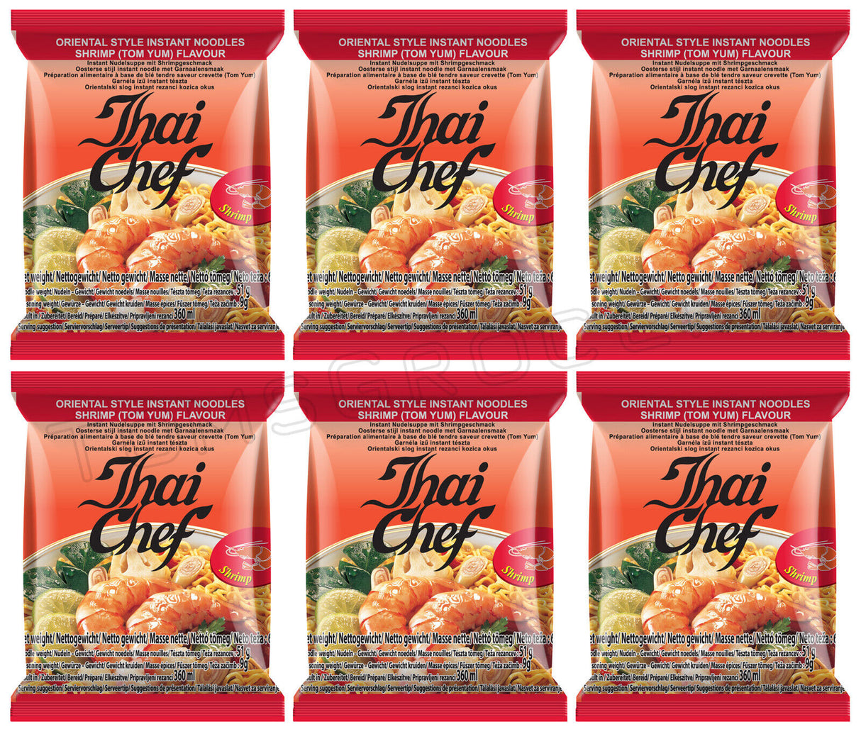 6 THAI CHEF SHRIMP Flavor Instant Noodles Tom Yum Ramen Cream Soup 60g 2.1oz
