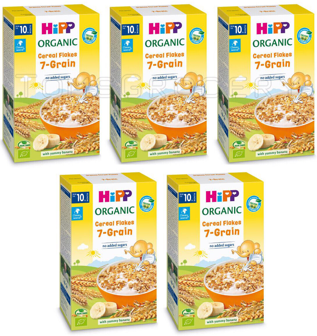 5 HIPP ORGANIC 7-Grain Cereal Flakes with Banana from 10 Months 200g 7oz