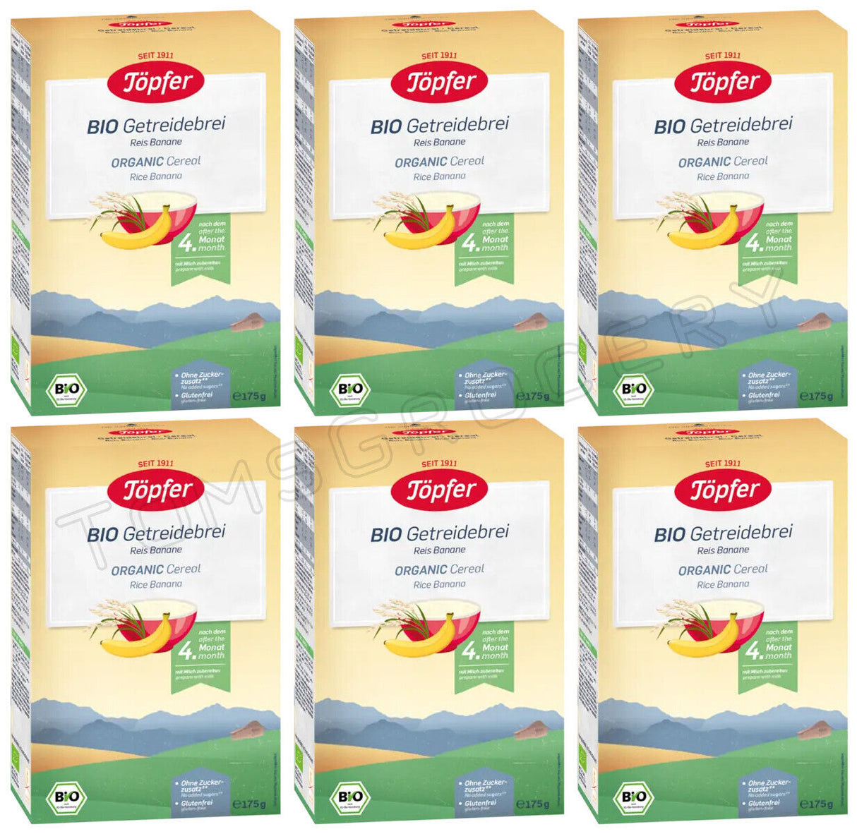 6 TOPFER ORGANIC Rice Cereal with Banana From 4 Months Gluten Free 175g 6.2oz