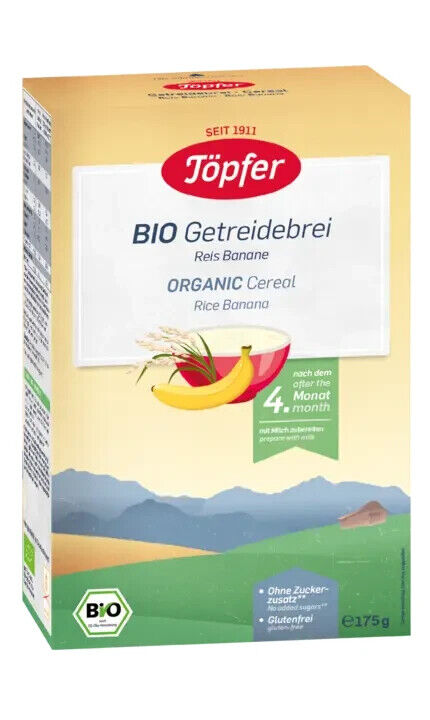 6 TOPFER ORGANIC Rice Cereal with Banana From 4 Months Gluten Free 175g 6.2oz