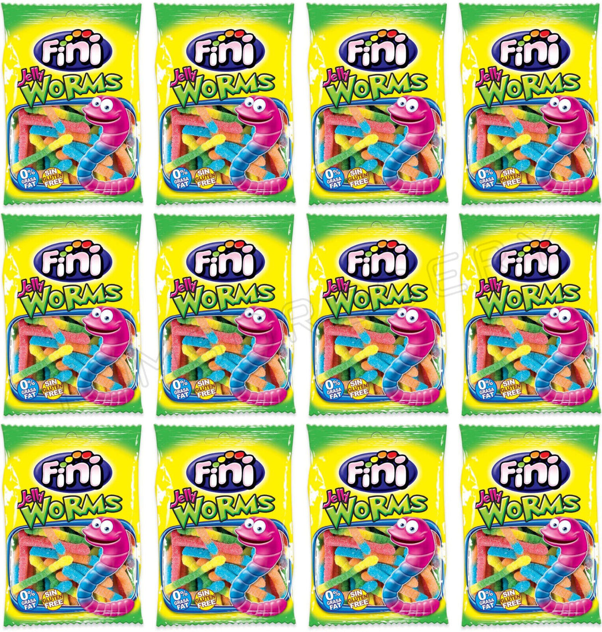 12 FINI JELLY WORMS Sugar Coated Gummies Candies Sweets European Snacks 90g