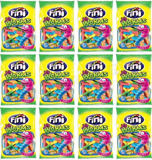 12 FINI JELLY WORMS Sugar Coated Gummies Candies Sweets European Snacks 90g