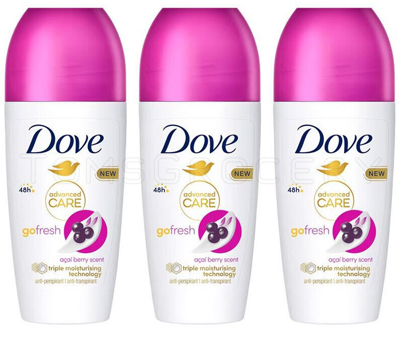 3 DOVE Go Fresh Moisturizing 48h Deodorant Antiperspirant Roll On Bottles 50ml