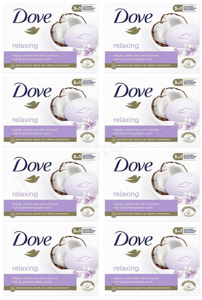 8 DOVE Relaxing Beauty Cream Bar with Coconut Milk & Jasmine Petals Scent 90g