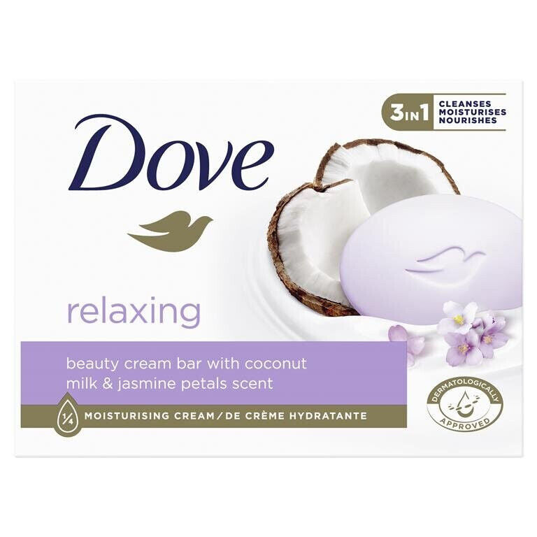 4 DOVE Relaxing Beauty Cream Bars with Coconut Milk & Jasmine Petals Scent 90g