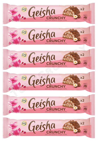 6 FAZER GEISHA CRUNCHY Milk Chocolate Bars with Soft Hazelnut Nougat Truffle 50g