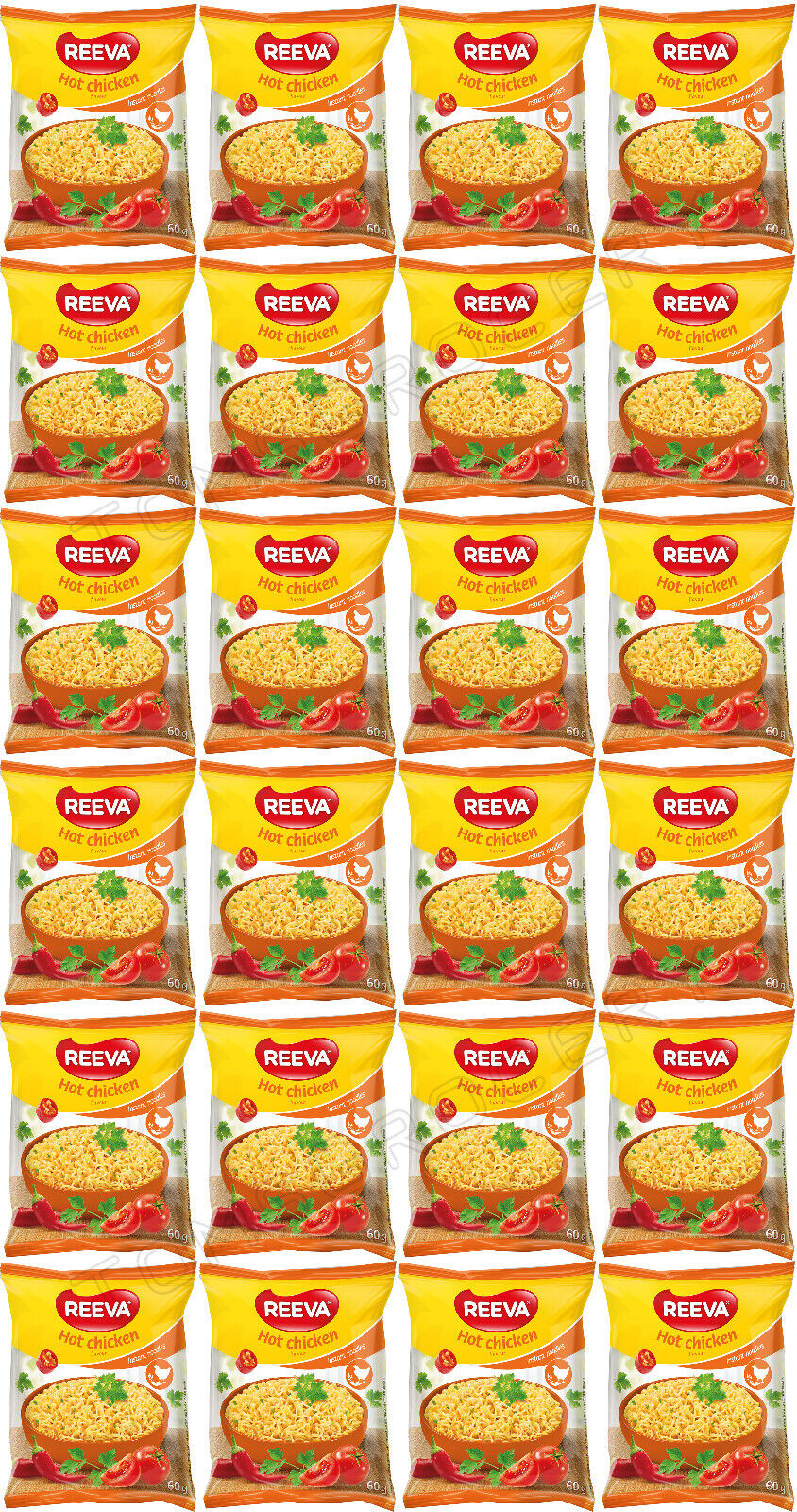 24 REEVA HOT CHICKEN Flavor Instant Ramen Noodle Soup Snacks (Rollton) 60g 2.2oz
