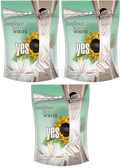 3 YES LONG WHITE Roasted Sunflower Seeds Unsalted Beer Snacks 120g 4.2oz