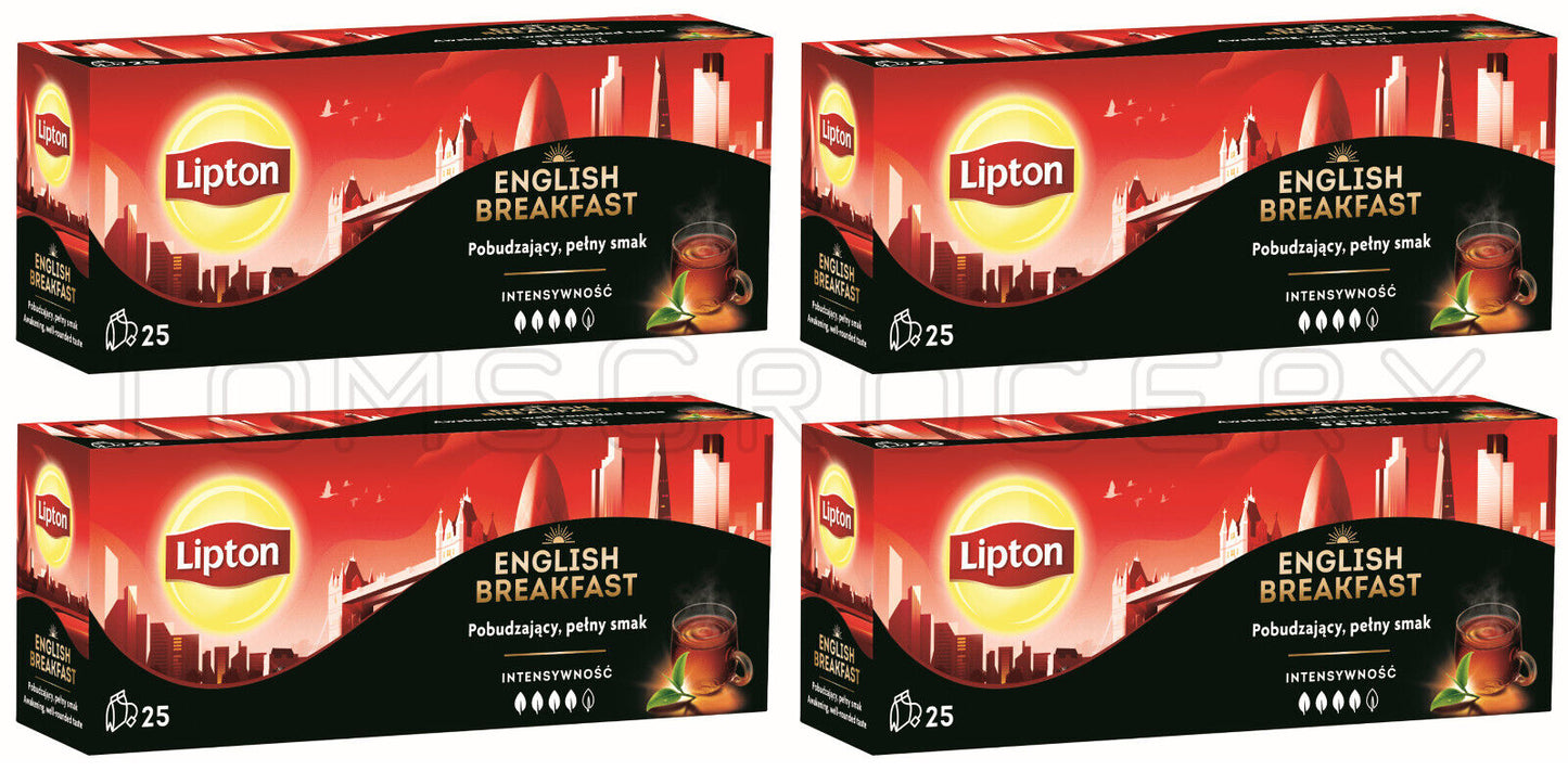 4 LIPTON ENGLISH BREAKFAST BLACK TEA Boxes (100 servings)