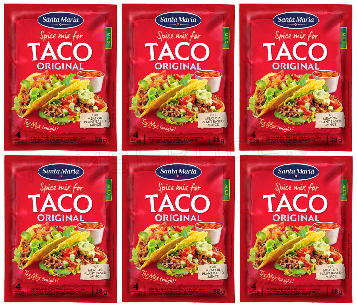6 SANTA MARIA TACO Original Seasoning Spice Mix Chili, Cumin & Oregano Mild Blend 28g
