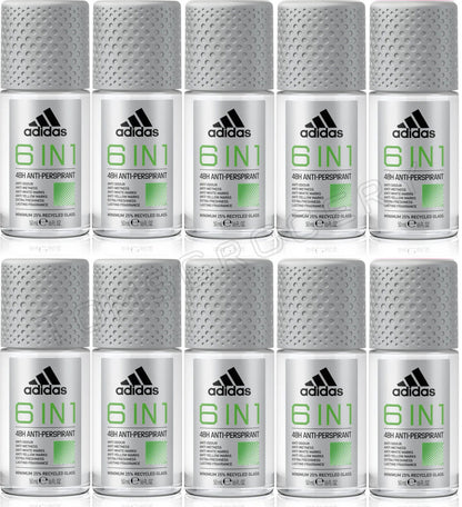 10 ADIDAS 6 IN 1 48H Anti Marks Odour Antiperspirant Roll On Deodorant 50ml