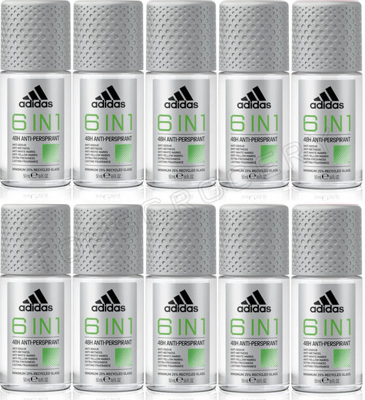10 ADIDAS 6 IN 1 48H Anti Marks Odour Antiperspirant Roll On Deodorant 50ml