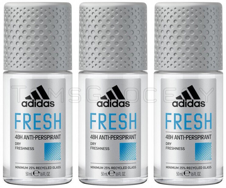 3 ADIDAS MEN FRESH 48H Dry Freshness Antiperspirant Roll On Deodorant 50ml