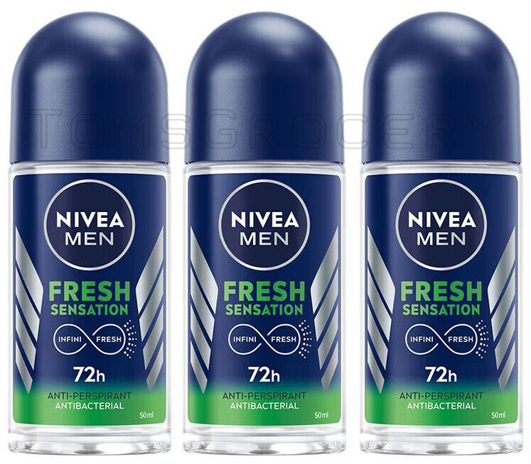 3 NIVEA MEN FRESH SENSATION Antibacterial 72h Roll On Deodorant Anti-Perspirant