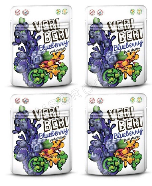 4 VERI BERI BLUEBERRY 100% Natural Vegan Gummy Stripes Sugar Free 50g 1.7oz