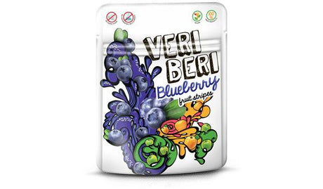 4 VERI BERI BLUEBERRY 100% Natural Vegan Sugar Free Gummy Stripes 50g 1.7oz