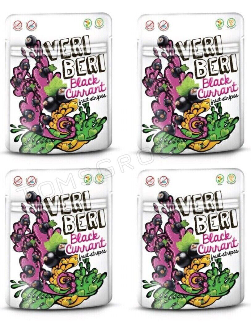 4 VERI BERI BLACK CURRANT 100% Natural Vegan Sugar Free Gummy Stripes 50g 1.7oz