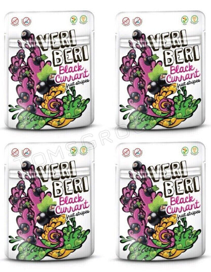 4 VERI BERI BLACK CURRANT 100% Natural Vegan Gummy Stripes Sugar Free 50g 1.7oz