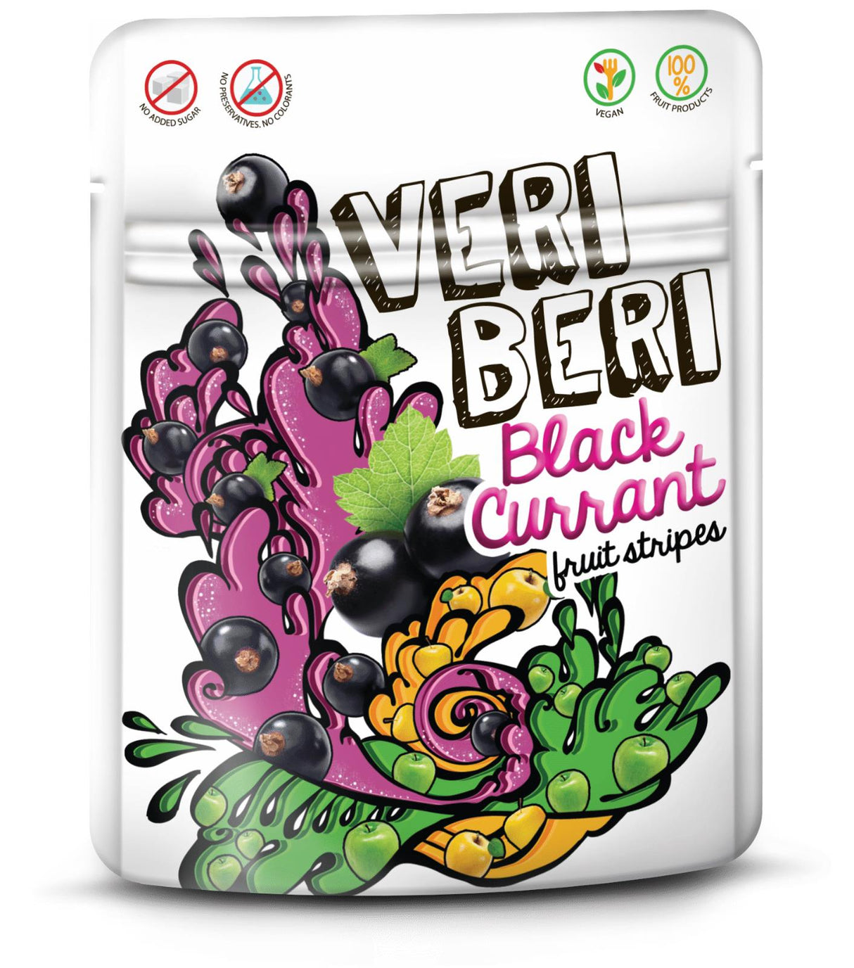 4 VERI BERI BLACK CURRANT 100% Natural Vegan Sugar Free Gummy Stripes 50g 1.7oz